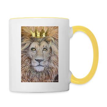 Der König. Löwe mit Krone - Tasse zweifarbig - Weiß/Gelb - Rechts