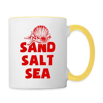 Sand Strand Meer Salz Urlaub Sommer - Tasse zweifarbig - Weiß/Gelb - Rechts