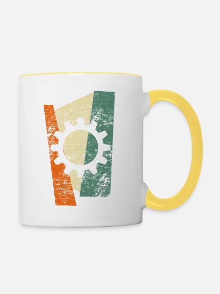 zahnrad - Tasse zweifarbig - Weiß/Gelb