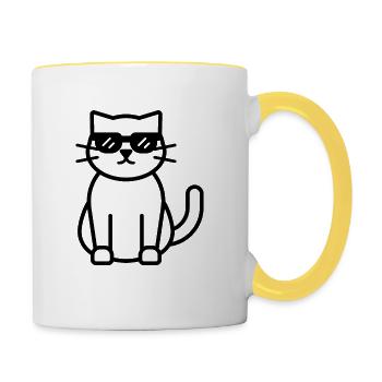 Chat cool - Mug contrasté - blanc/jaune - Droite