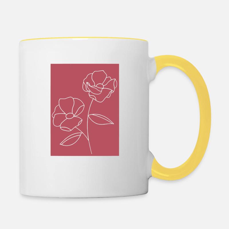 LinienBlumen6 - Tasse zweifarbig - Weiß/Gelb