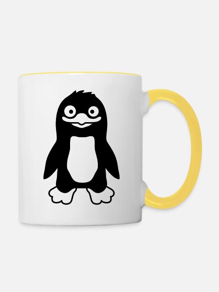 Ulkiger lustiger Pinguin grinst - Tasse zweifarbig - Weiß/Gelb