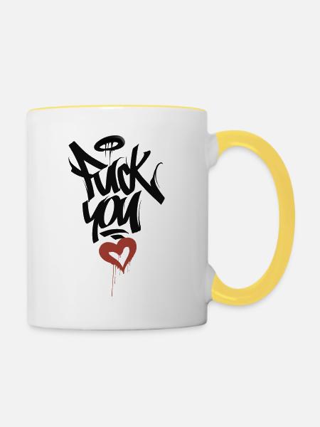 Fick dich - Tasse zweifarbig - Weiß/Gelb