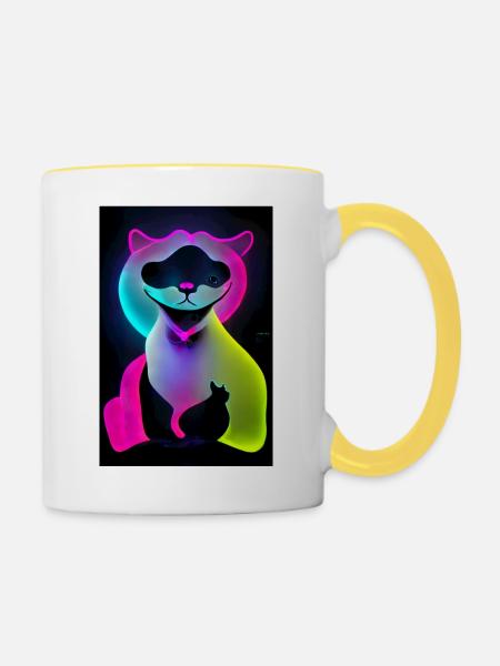 Die Katze - Tasse zweifarbig - Weiß/Gelb