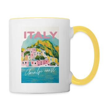 Amalfi Coast Pastel Gouache Italien Reiseplakat - Tasse zweifarbig - Weiß/Gelb - Rechts