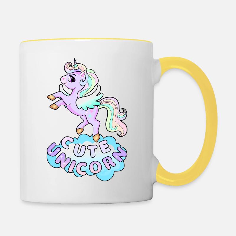 Licorne mignonne - Mug contrasté - blanc/jaune