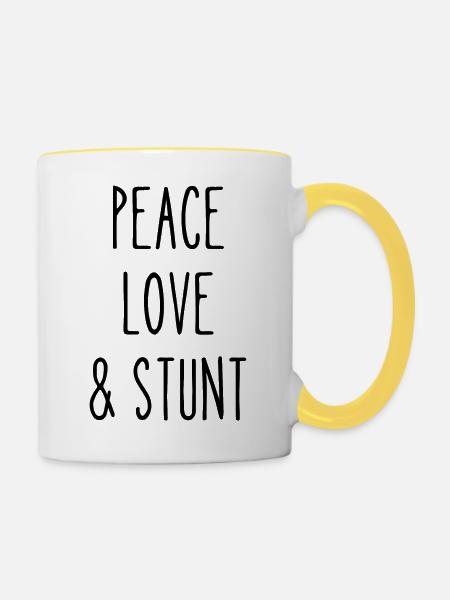 Frieden Liebe Stunt - Tasse zweifarbig - Weiß/Gelb