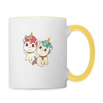 "Unicorns make my Day better" Einhorn T-Shirt - Tasse zweifarbig - Weiß/Gelb - Rechts