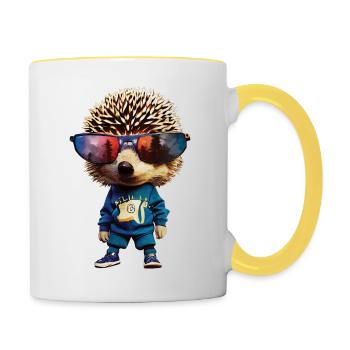 Cool hip-hop hedgehog with sunglasses - Contrasting Mug - white/yellow - Right