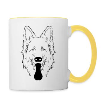 Deutscher Schäferhund, Kopf, schwarz - Tasse zweifarbig - Weiß/Gelb - Rechts
