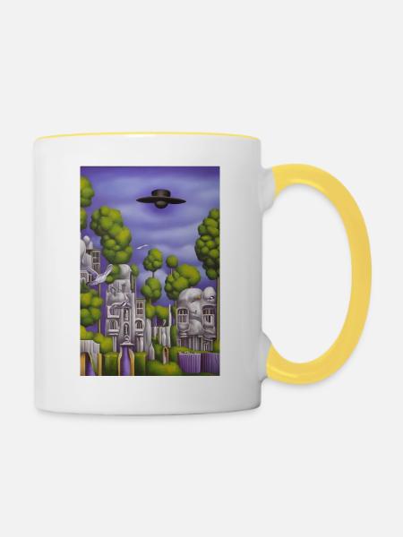 Bäume vor Himmel - Tasse zweifarbig - Weiß/Gelb