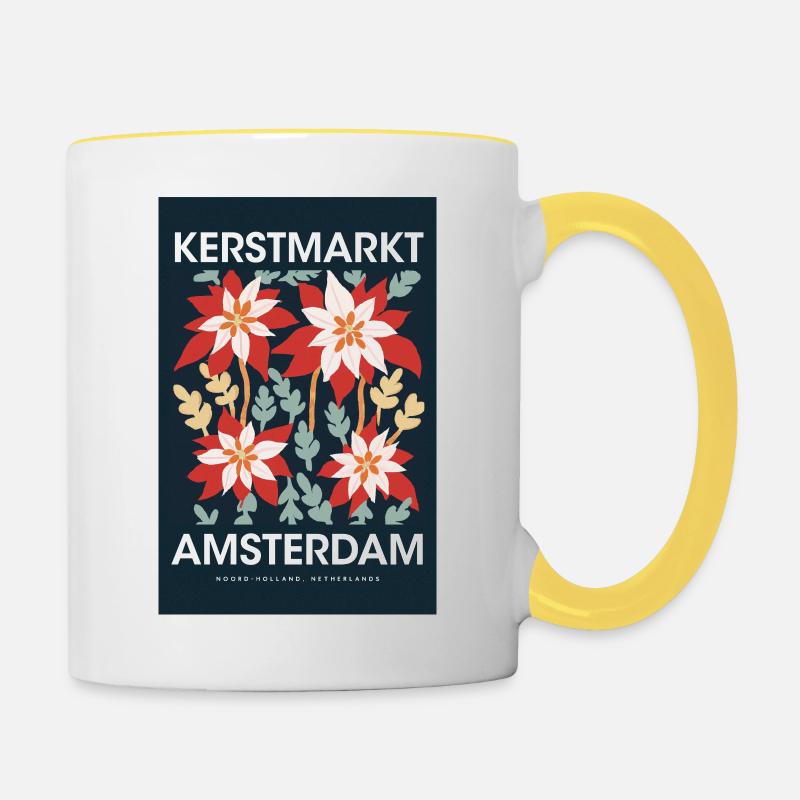 Marché de Noël Amsterdam Affiche Pays-Bas 1960 - Mug contrasté - blanc/jaune