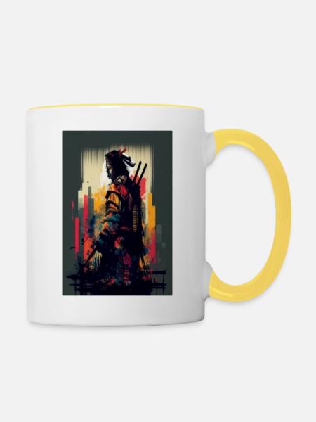 Die Einsamkeit des Samurai - Tasse zweifarbig - Weiß/Gelb