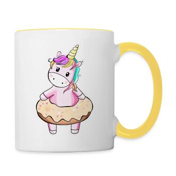Autocollant de licorne mignon - Mug contrasté - blanc/jaune - Droite
