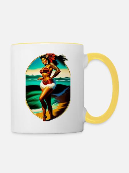 Hula Babe am Strand - Tasse zweifarbig - Weiß/Gelb