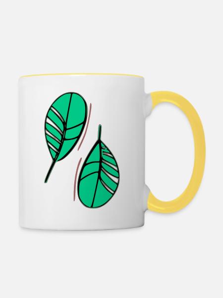 Zwei Blätter - Tasse zweifarbig - Weiß/Gelb