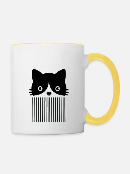 Katze Design - Tasse zweifarbig - Weiß/Gelb