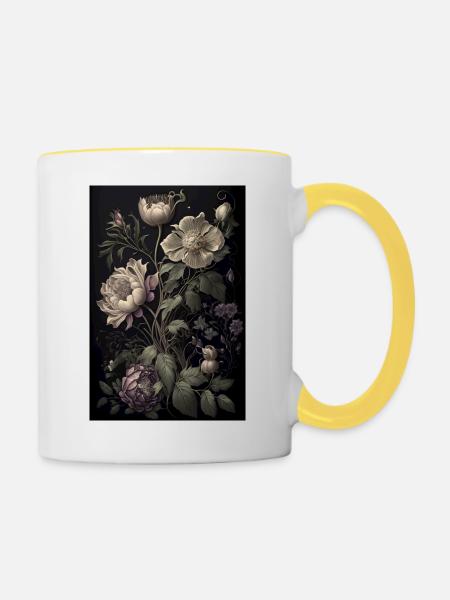 Blumen Gemälde Geschenk - Tasse zweifarbig - Weiß/Gelb
