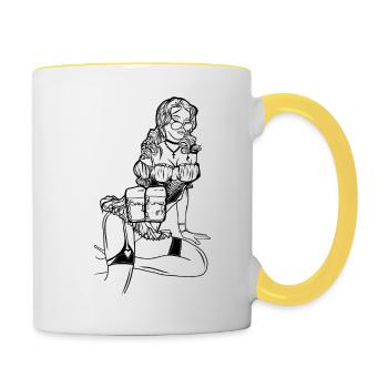 Fesches Dirndl // Volksfest // Illustration - Tasse zweifarbig - Weiß/Gelb - Rechts