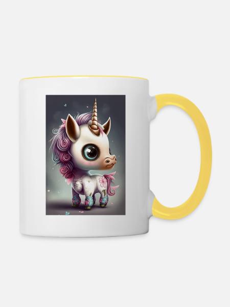 Chibi Einhorn - Tasse zweifarbig - Weiß/Gelb