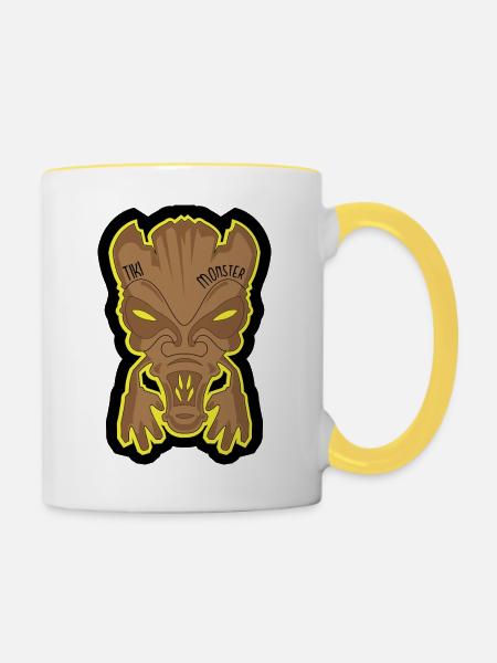Tiki-Monster - Tasse zweifarbig - Weiß/Gelb