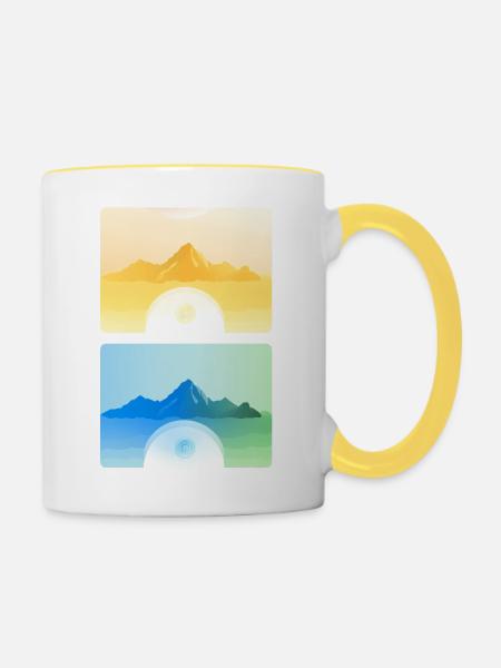 Gebirgslandschaft Geometrische Kunst - Tasse zweifarbig - Weiß/Gelb