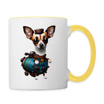 Steampunk Chihuahua - Tasse zweifarbig - Weiß/Gelb - Rechts