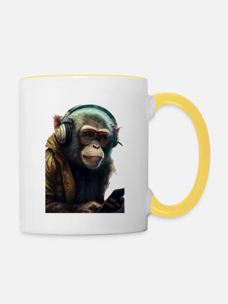 Affe - Tasse zweifarbig - Weiß/Gelb