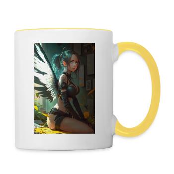 Divine Guardian - Gorgeous Anime Angel Girl Design - Contrasting Mug - white/yellow - Right