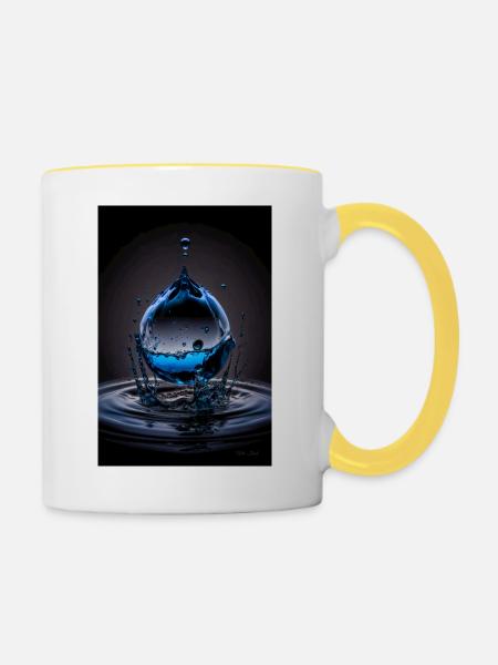 Tropfen blau 3 - Tasse zweifarbig - Weiß/Gelb