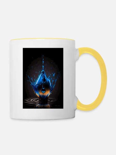 Tropfen blau 4 - Tasse zweifarbig - Weiß/Gelb