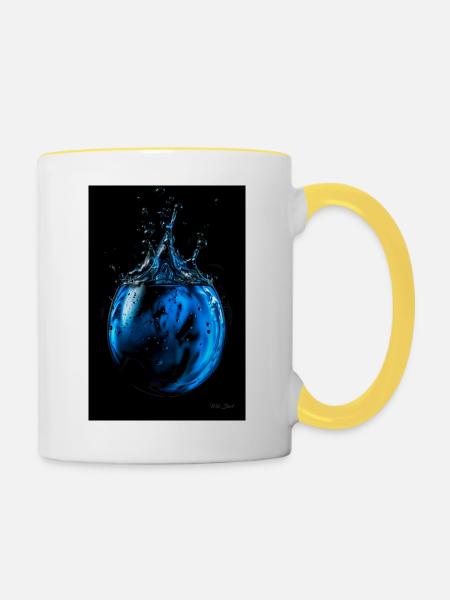 Tropfen blau 5 - Tasse zweifarbig - Weiß/Gelb