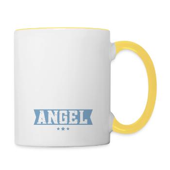 Unterschätze niemals einen alten Mann mit Angel - Tasse zweifarbig - Weiß/Gelb - Rechts