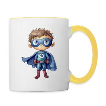 Illustration de l’aquarelle de super-héros - Mug contrasté - blanc/jaune - Droite