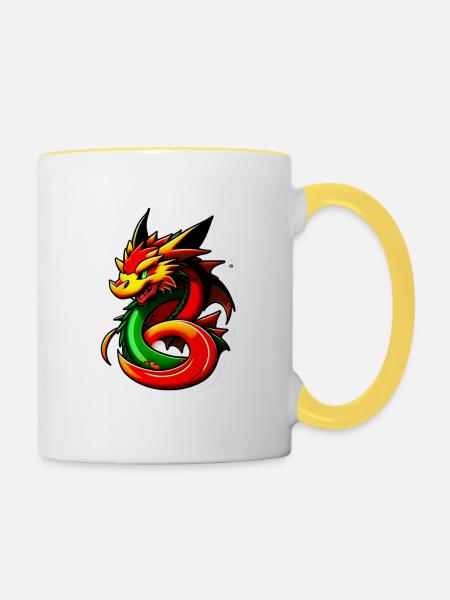 Drache - Tasse zweifarbig - Weiß/Gelb