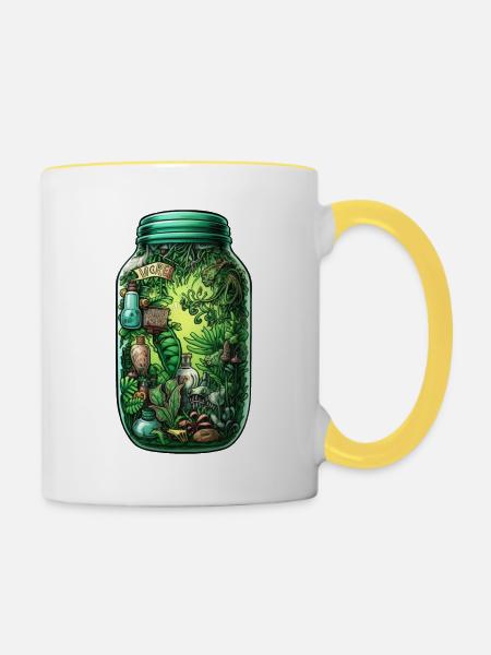 Dschungel Flasche Zeichnung - Tasse zweifarbig - Weiß/Gelb
