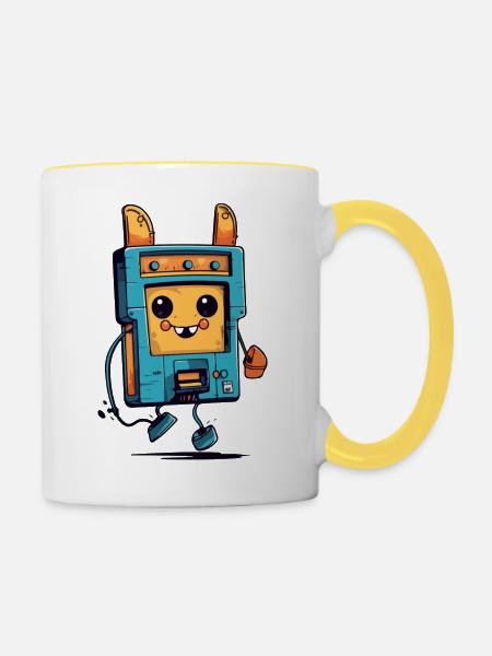 Jim der Walkman - Tasse zweifarbig - Weiß/Gelb