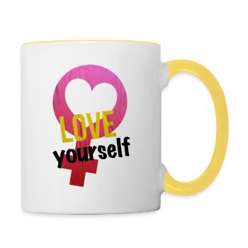 LOVE YOURSELF WOMAN POWER - Tasse zweifarbig - Weiß/Gelb - Rechts