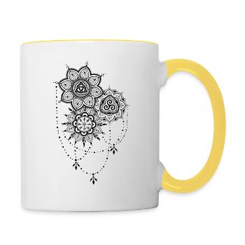 Celtic Henna Mandala Tattoo, schwarz - Tasse zweifarbig - Weiß/Gelb - Rechts