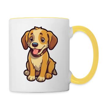 Kleiner, niedlicher Hund "Bailey" im Comic-Stil - Tasse zweifarbig - Weiß/Gelb - Rechts