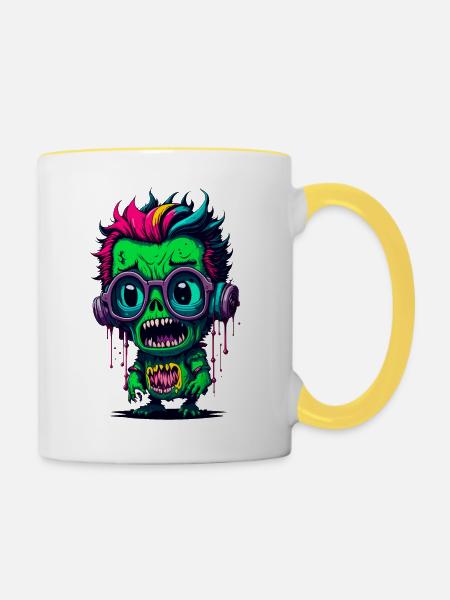 Bunter cooler Zombie - Tasse zweifarbig - Weiß/Gelb