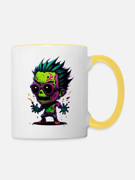 Bunter cooler Zombie - Tasse zweifarbig - Weiß/Gelb