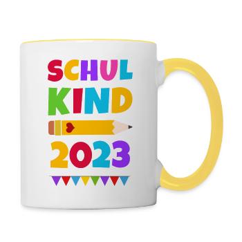 Schulkind 2023 Erstklässler Geschenk - Tasse zweifarbig - Weiß/Gelb - Rechts