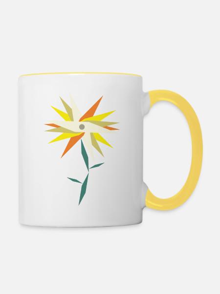 Low Poly Blume - Tasse zweifarbig - Weiß/Gelb