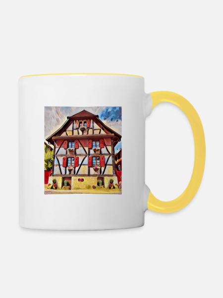 Elsässische Hausmalerei - Tasse zweifarbig - Weiß/Gelb