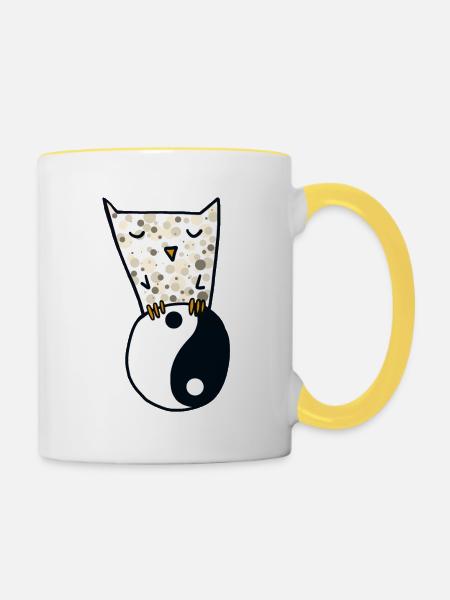 Eule und yin yang - Tasse zweifarbig - Weiß/Gelb