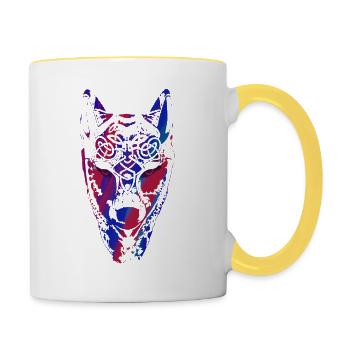 Wolf, Vikings, Teutons, Asgard, Midgard,Valhalla - Contrasting Mug - white/yellow - Right