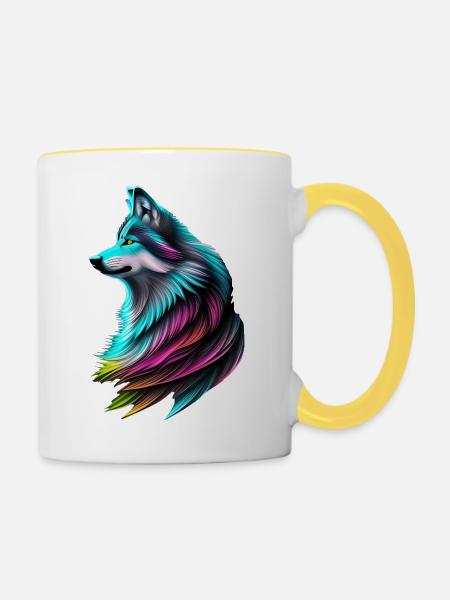 Bunter Wolf - Tasse zweifarbig - Weiß/Gelb