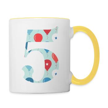 5e anniversaire ballon - Mug contrasté - blanc/jaune - Droite