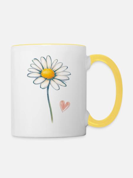 Gänseblümchen Margerite mit kleinem Herz - Tasse zweifarbig - Weiß/Gelb